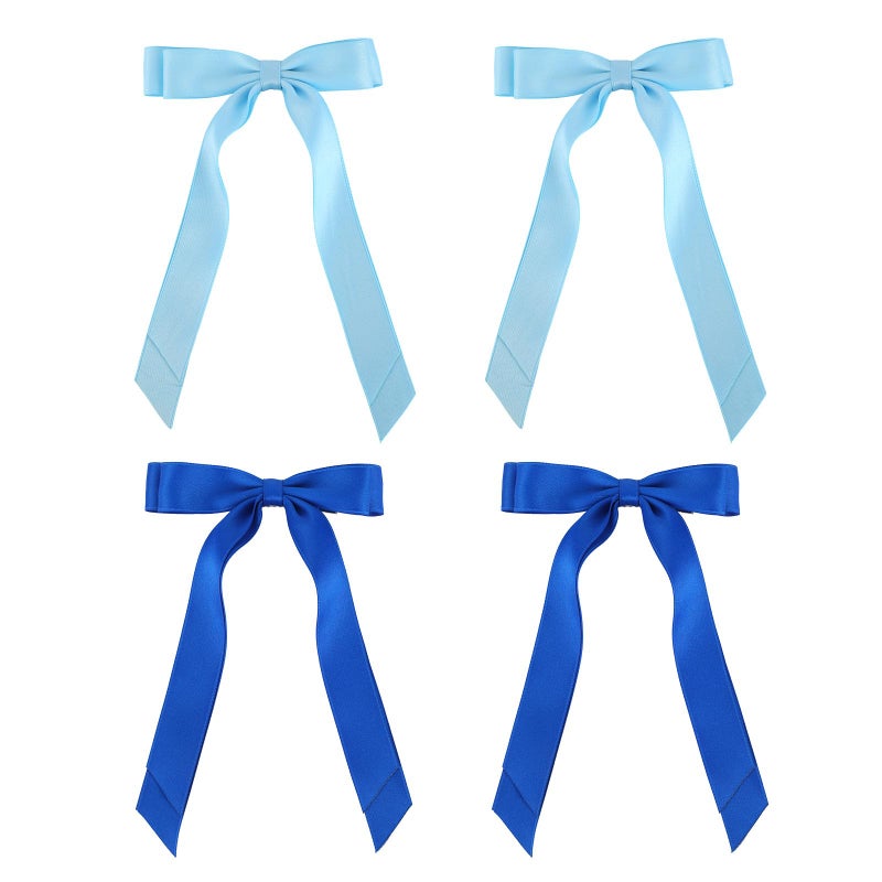 Penitue 4pcs Blue Bow Clips, Stylish Satin Bows Clips with Long Tail Gorgeous Hair Decor Accessories Suitable for Women Girls Toddlers Teen Prom & Wedding - Image 3